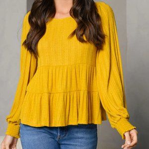 WOMEN'S LONG SLEEVE TIERED PEPLUM TOP